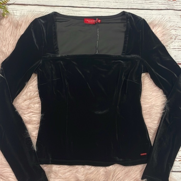 NWT N:PHILANTHROPY Top Black Velvet Armida Square Neck Pullover Long Sleeve Sz M - Picture 5 of 10